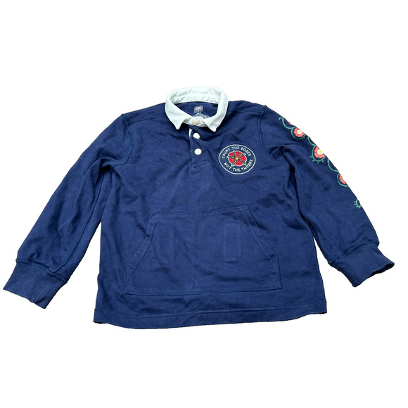 Rowing Blazers Target Kids Blue Rose Print Long Sleeve Rugby Polo Shirt Size S - Picture 1 of 5